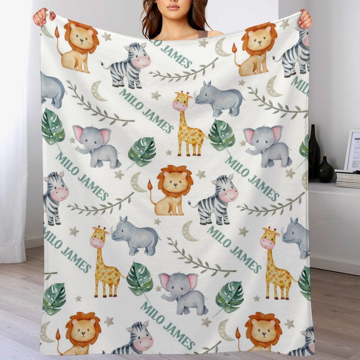 ️Safari Animals Personalized Baby Name Blanket