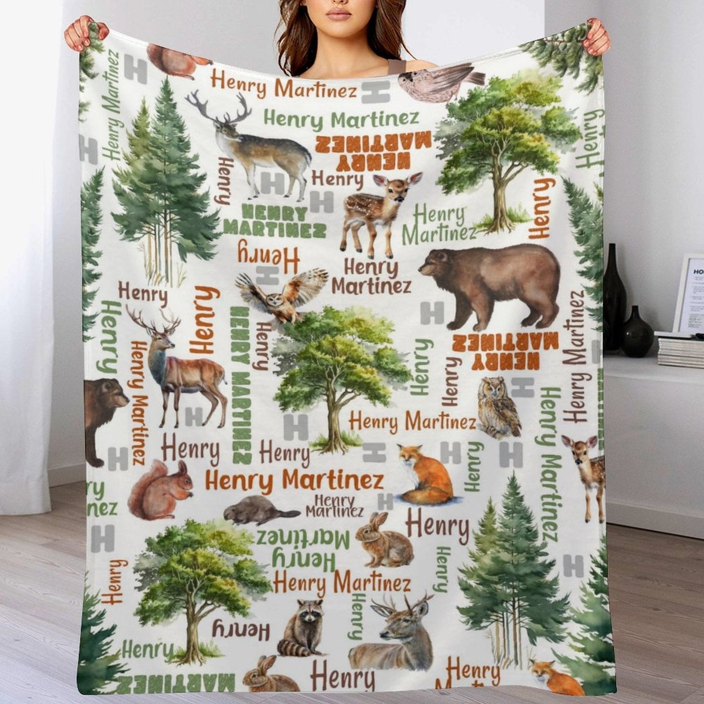 ️Personalized Woodland Forest Baby Name Blanket