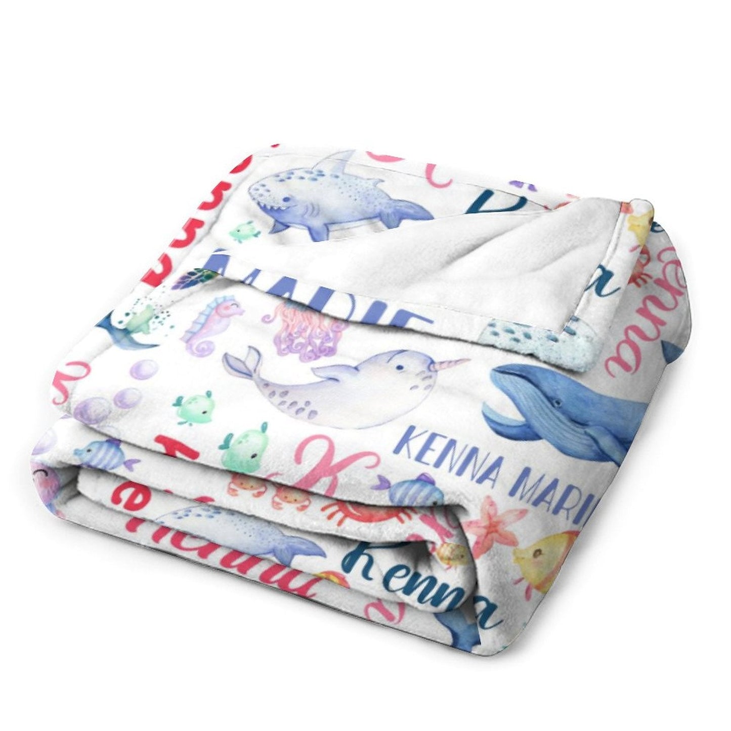 ️Personalized Whale Sea Animals Custom Name Baby Blanket
