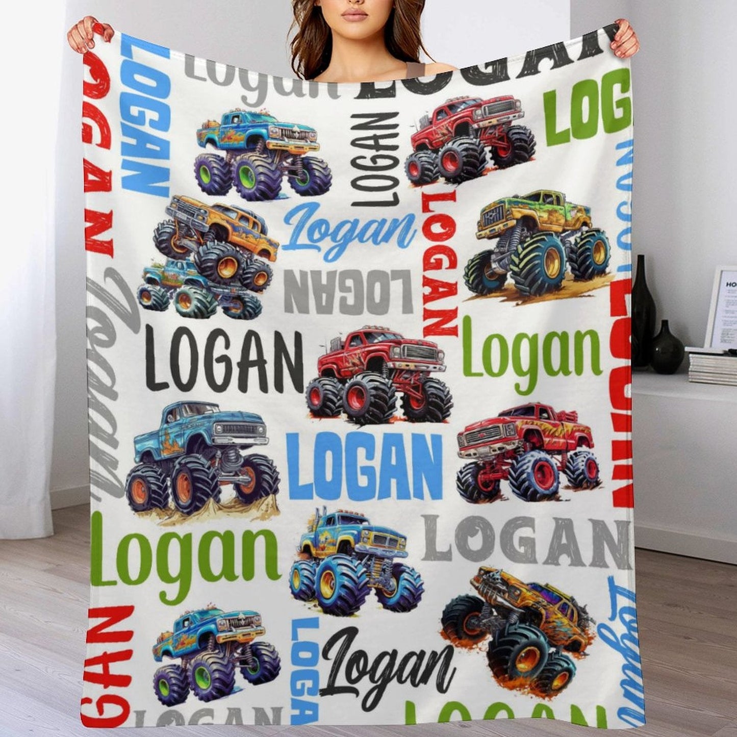 ️Monster Trucks Personalized Name Baby Blanket
