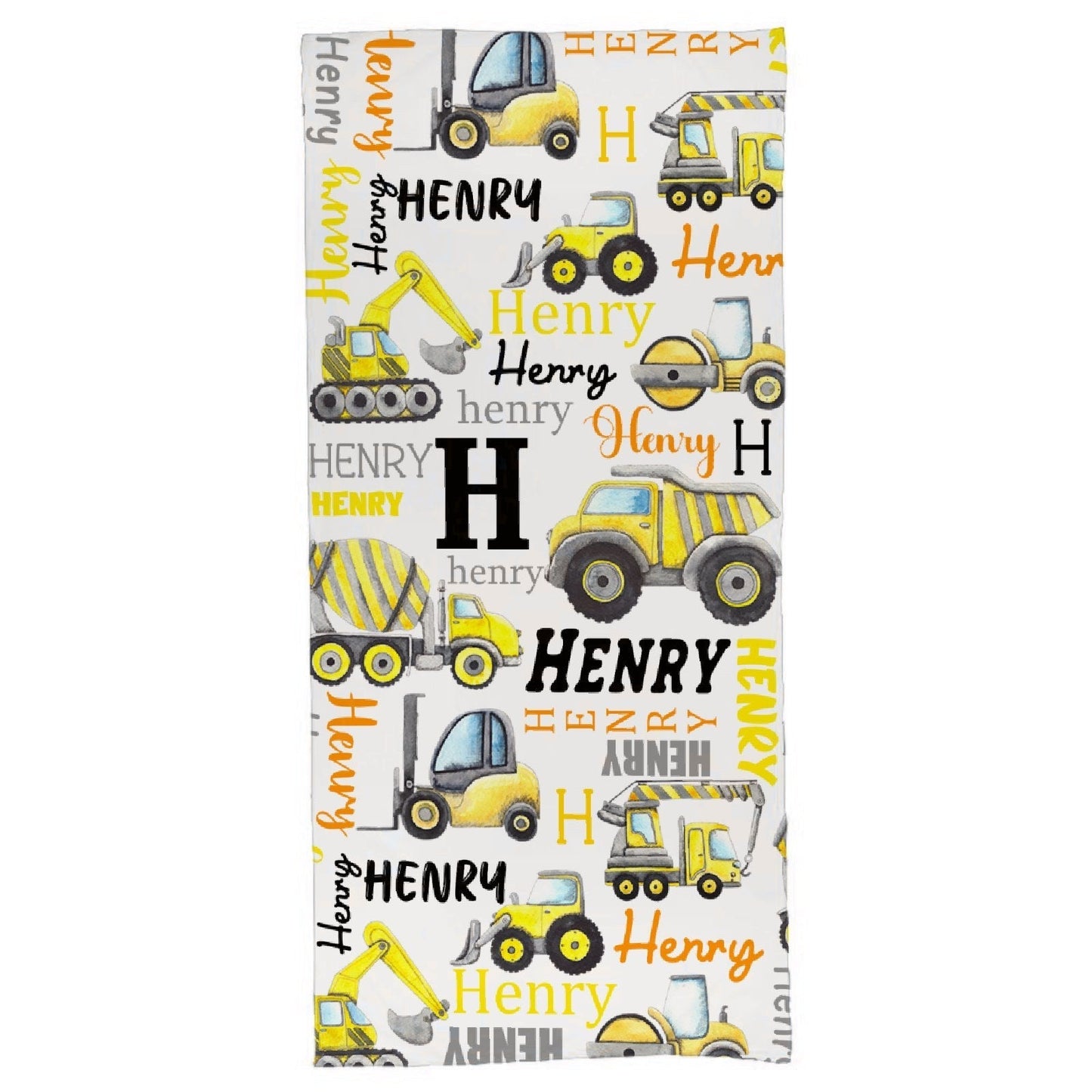 Personalized Name Construction Beach Towel - Gift For Baby Birthday - Yulaki