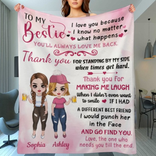 Pink Color To My Bestie Doll Girls Personalized Fleece Blanket - Yulaki