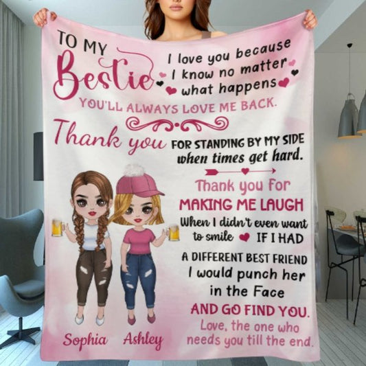 Pink Color To My Bestie Doll Girls Personalized Fleece Blanket - Yulaki