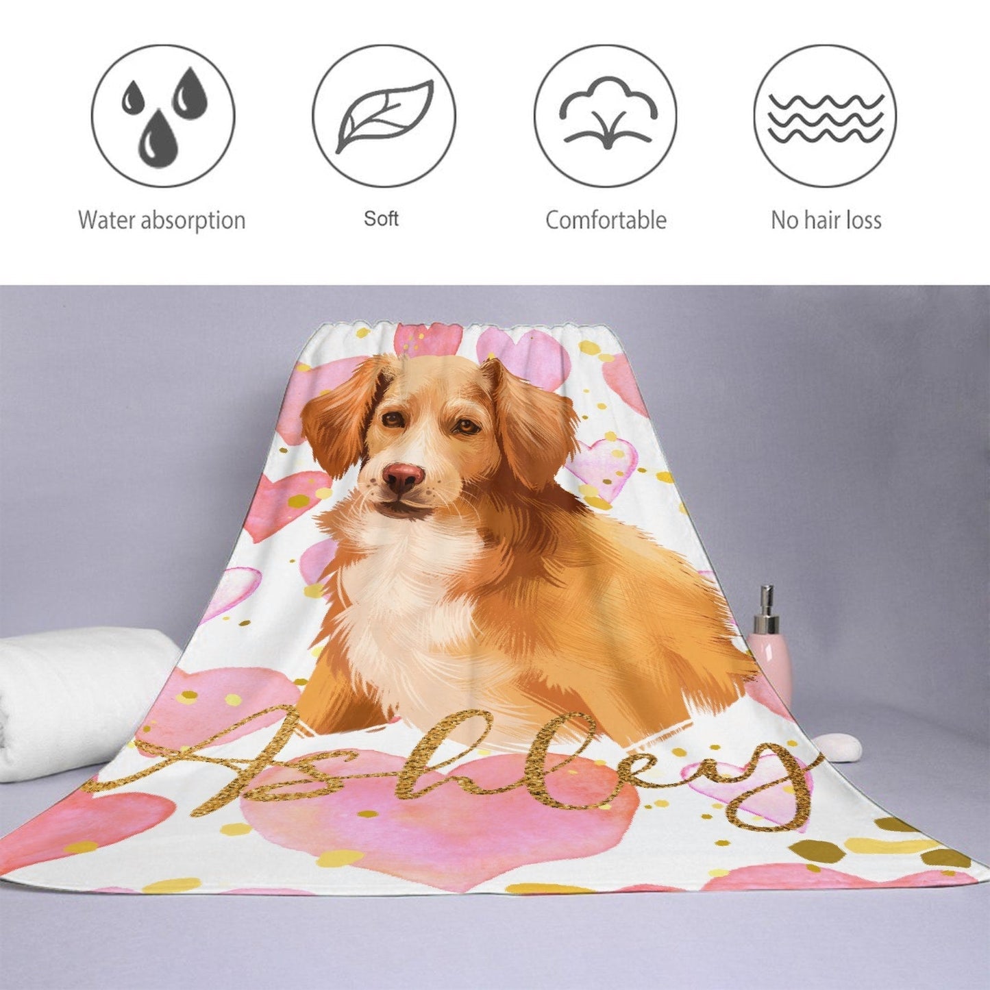 Portrait Pet Photo Name Custom Beach Towel - Customized Gift - Yulaki