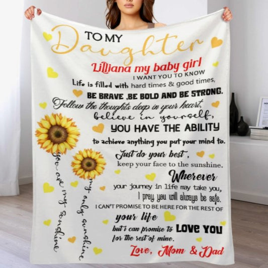 Sunflower Custom Name Blanket-Gift for Daughter - Yulaki