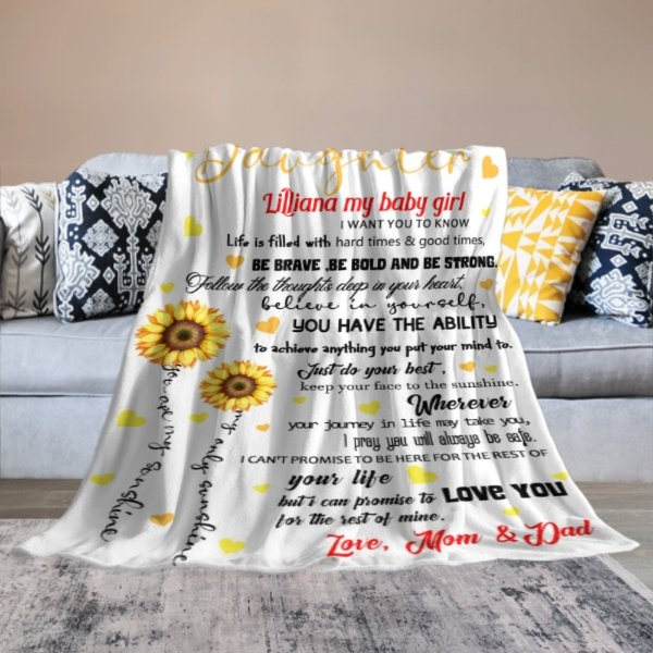 Sunflower Custom Name Blanket-Gift for Daughter - Yulaki