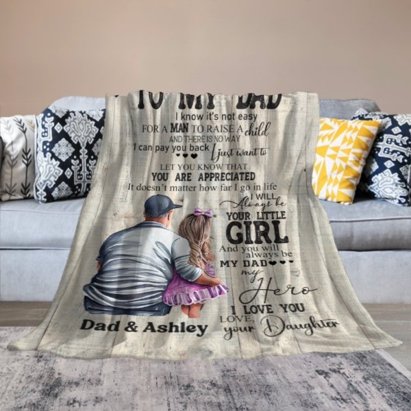 To My Dad Mom From Daughter Son Gift Wood Texture Personalized Fleece Blanket - Yulaki