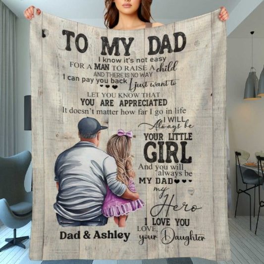To My Dad Mom From Daughter Son Gift Wood Texture Personalized Fleece Blanket - Yulaki