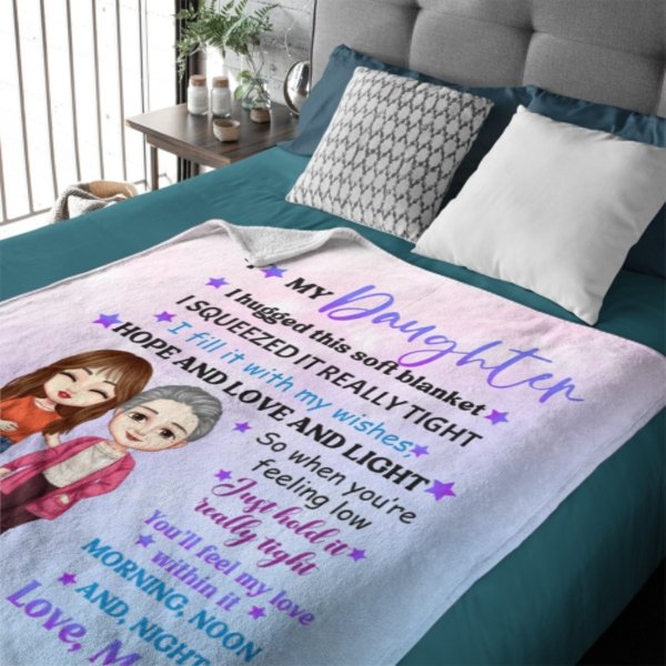 To My Daughter Pastel Color Doll Mom And Daughter Personalized Fleece Blanket - Yulaki