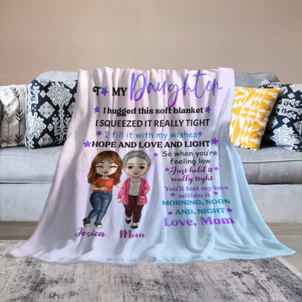 To My Daughter Pastel Color Doll Mom And Daughter Personalized Fleece Blanket - Yulaki