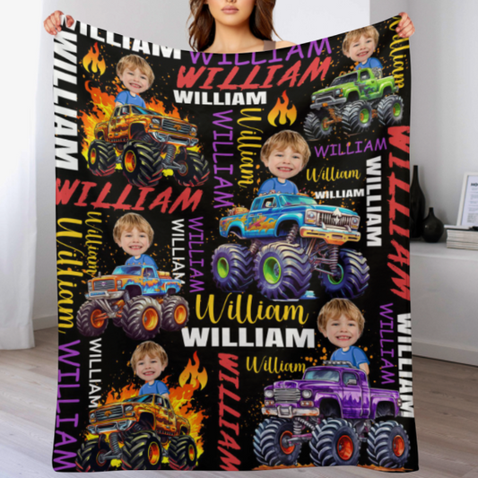 Personalized Custom Blankets for Boys Driving Trucks - Custom Name Blankets - Gifts for Kids