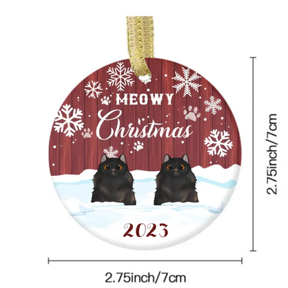 Personalized Custom Circle Ceramic Christmas Ornament For Cat Lovers - Meowy Christmas