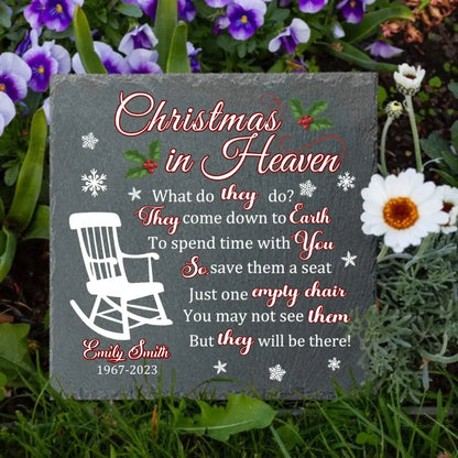 Memorial Personalized Custom Square Shaped Memorial Stone - Christmas In Heaven, Just One Empty Chair - Christmas Sympathy Gift