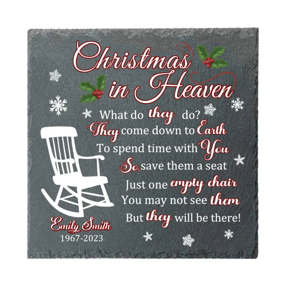 Memorial Personalized Custom Square Shaped Memorial Stone - Christmas In Heaven, Just One Empty Chair - Christmas Sympathy Gift