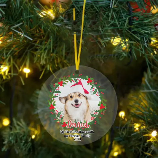 Personalized Photo Custom Round Shaped Christmas Ornament For Pet Lovers - My First Christmas With My Forever Family