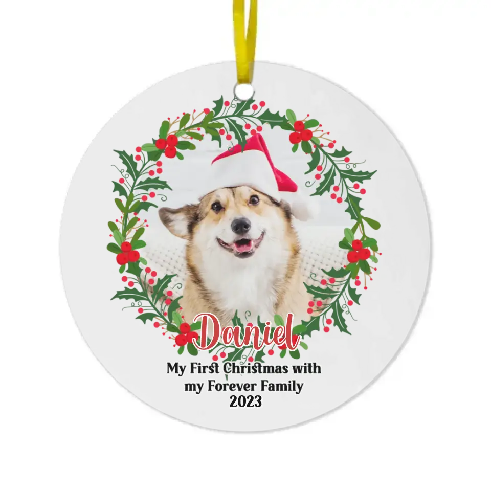 Personalized Photo Custom Round Shaped Christmas Ornament For Pet Lovers - My First Christmas With My Forever Family