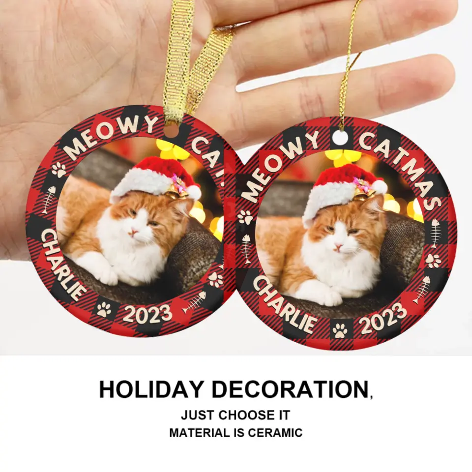 Custom Photo First Christmas - Dog & Cat & Baby Personalized Custom Ceramic Ornament - Christmas Gift For Family