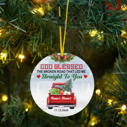 Love Couple Red Truck Christmas Circle Ornament