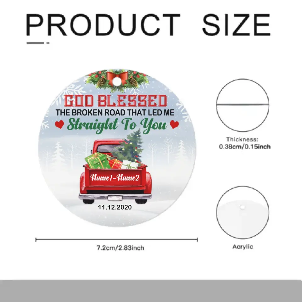 Love Couple Red Truck Christmas Circle Ornament