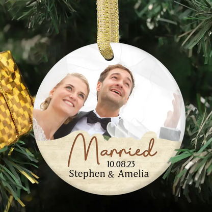 Personalized Custom Round Shaped Ceramic Photo Christmas Ornament - Gift For Couple, Husband Wife, Anniversary, Wedding, Marriage Gift, Christmas Gift