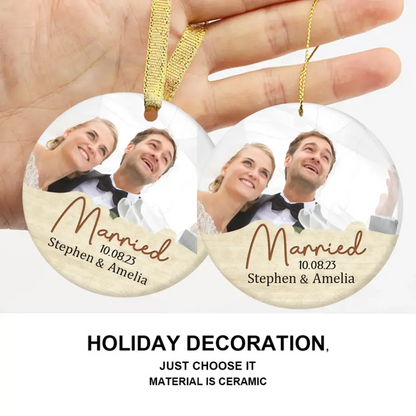Personalized Custom Round Shaped Ceramic Photo Christmas Ornament - Gift For Couple, Husband Wife, Anniversary, Wedding, Marriage Gift, Christmas Gift