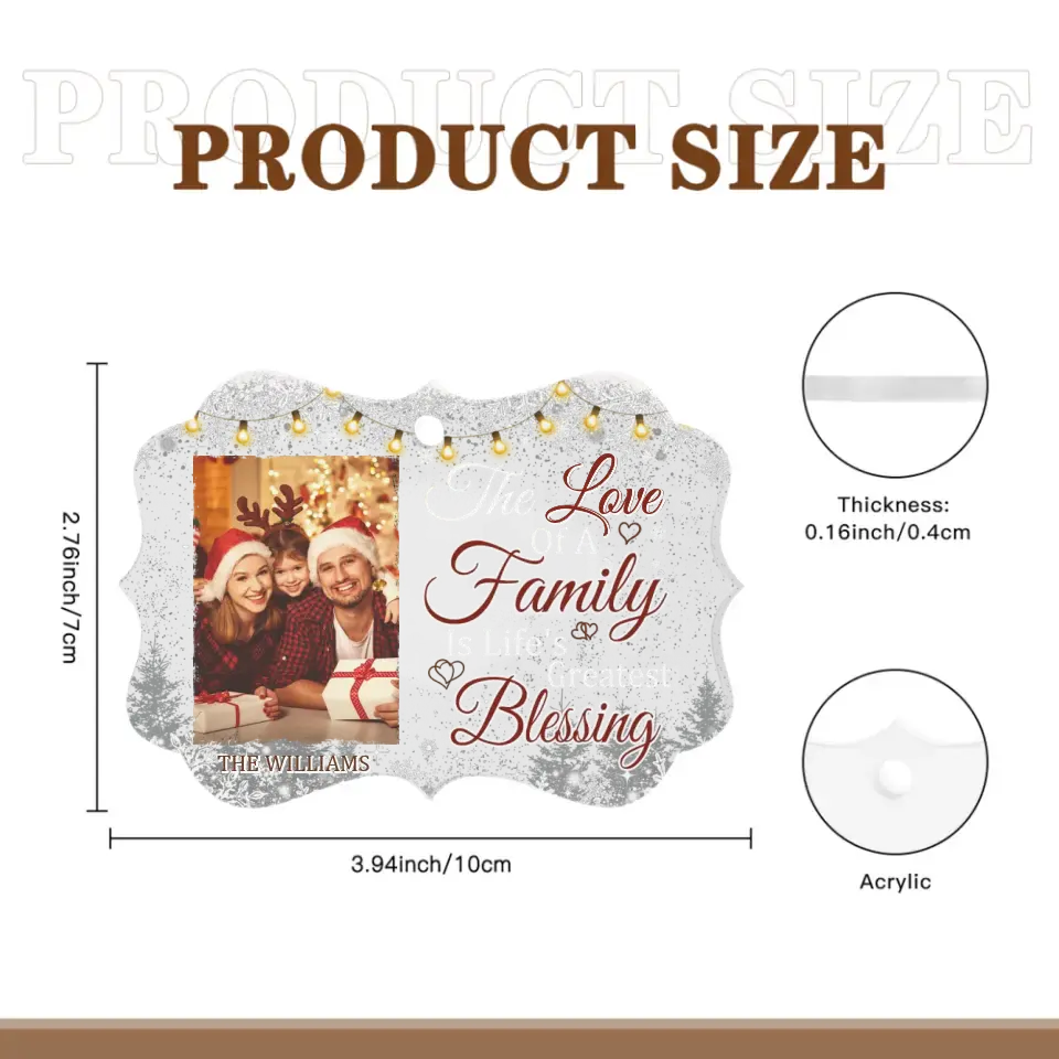 The Love Of A family Is Life's Greatest Blessing - Personalized Custom Benelux Shaped Photo Christmas Ornament