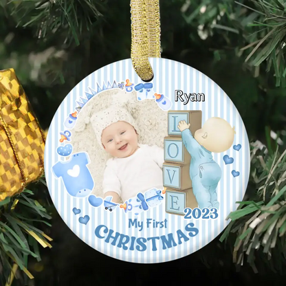 Personalized Newborn Gift Baby First Xmas Photo Ceramic Circle Ornament