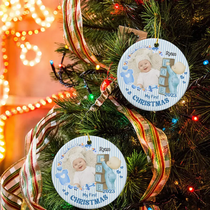 Personalized Newborn Gift Baby First Xmas Photo Ceramic Circle Ornament