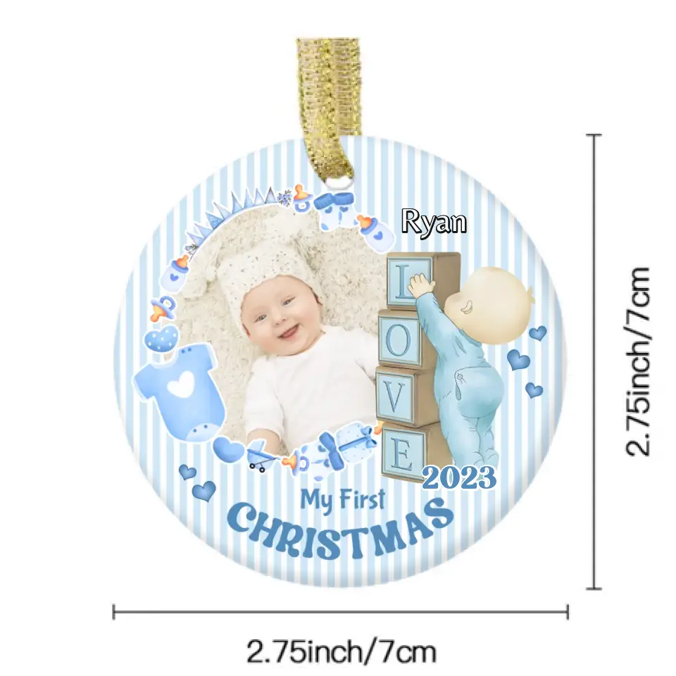 Personalized Newborn Gift Baby First Xmas Photo Ceramic Circle Ornament