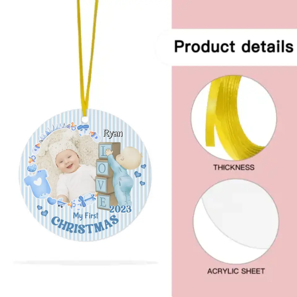 Personalized Newborn Gift Baby First Xmas Photo Acrylic Circle Ornament