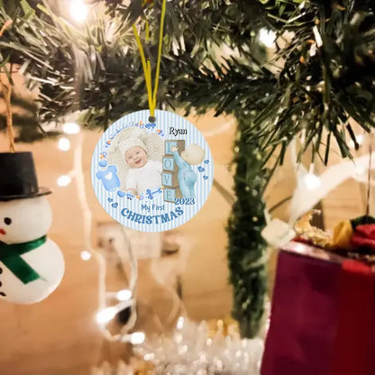 Personalized Newborn Gift Baby First Xmas Photo Acrylic Circle Ornament