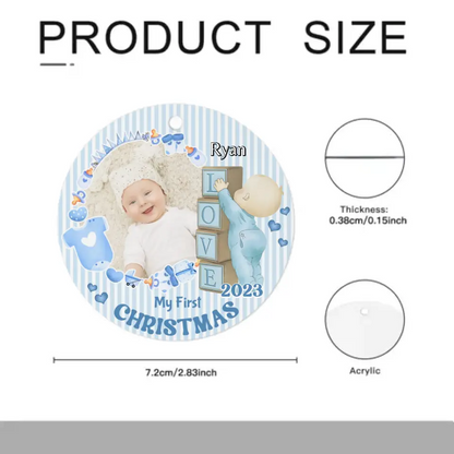 Personalized Newborn Gift Baby First Xmas Photo Acrylic Circle Ornament