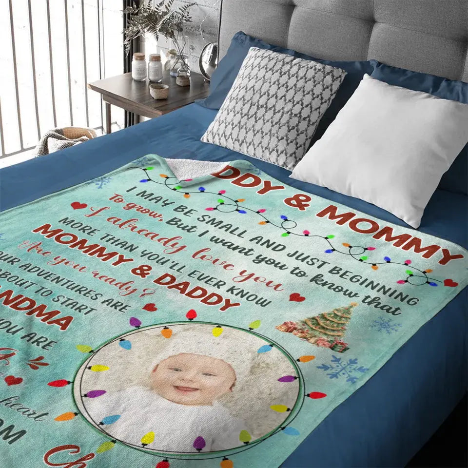 Custom Photo Personalized Baby Blanket - Dear Mommy And Daddy Family