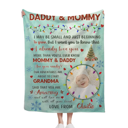 Custom Photo Personalized Baby Blanket - Dear Mommy And Daddy Family