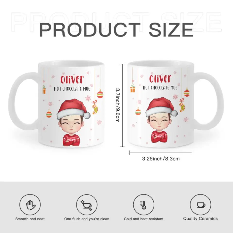 Kid Personalized Custom Hot Chocolate Mug, Cup - Christmas Gift For Kids