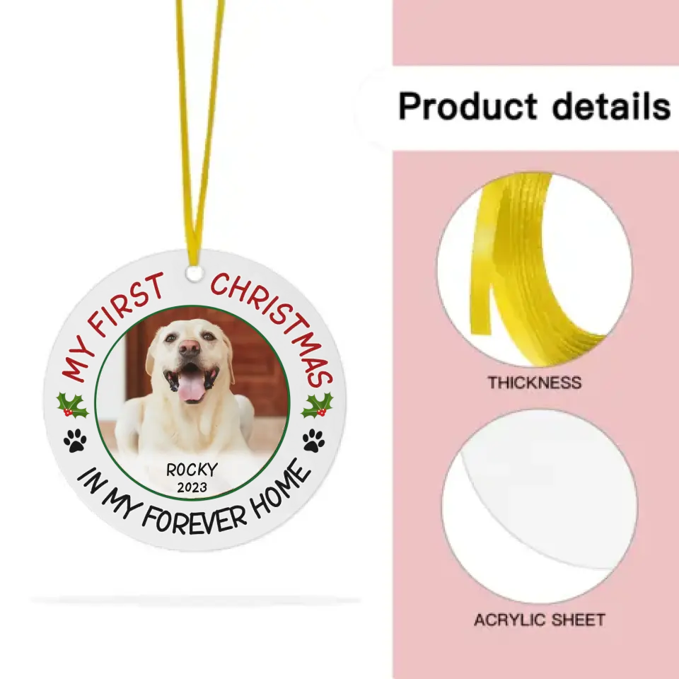 Pet Photo First Christmas - Personalized Acrylic Ornaments For Pet Lovers