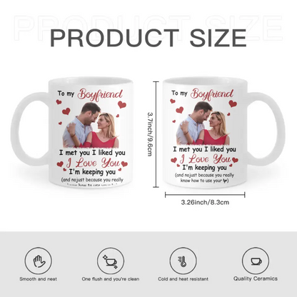 Personalized Photo Mug For Couple - I Met You, I Liked You, I Love You