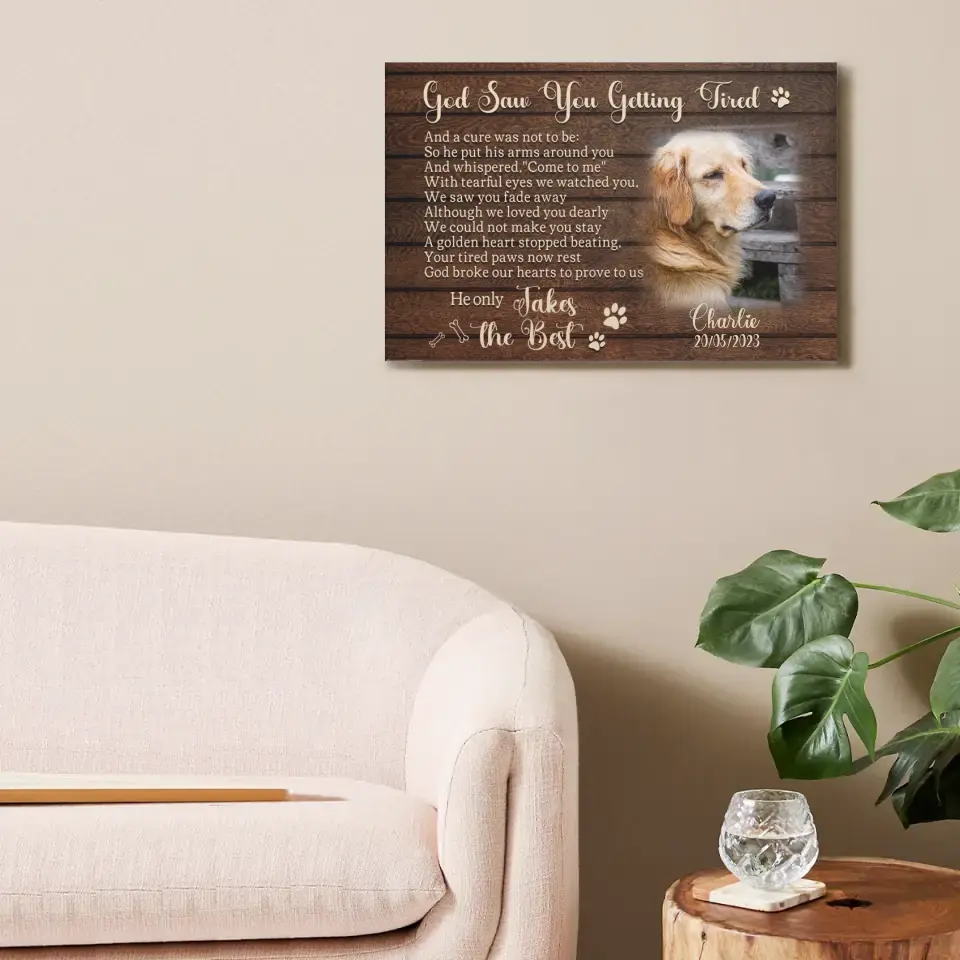 Personalized Photo Dog Memorial Canvas - God Saw You Getting Tired