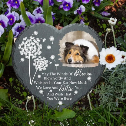 Custom Photo Personalized Heart Memorial Stone - May The Winds Of Heaven Blow Softly - Gift For Family, Friends, Dog Cat Lovers