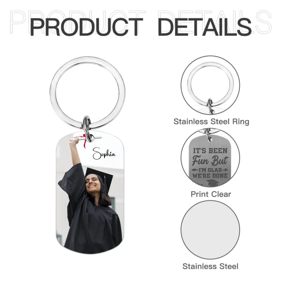 Custom Photo Graduation Keychain - It's Been Fun But I'm Glad We're Done - Gift For Graduates