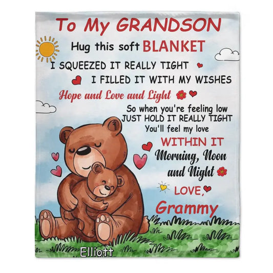 Personalized Name Blanket - To My Grandson Blanket, Bear Blanket, Mother Day Gift Blanket