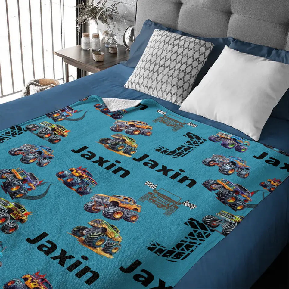 Personalized Monster Truck Child Name blanket