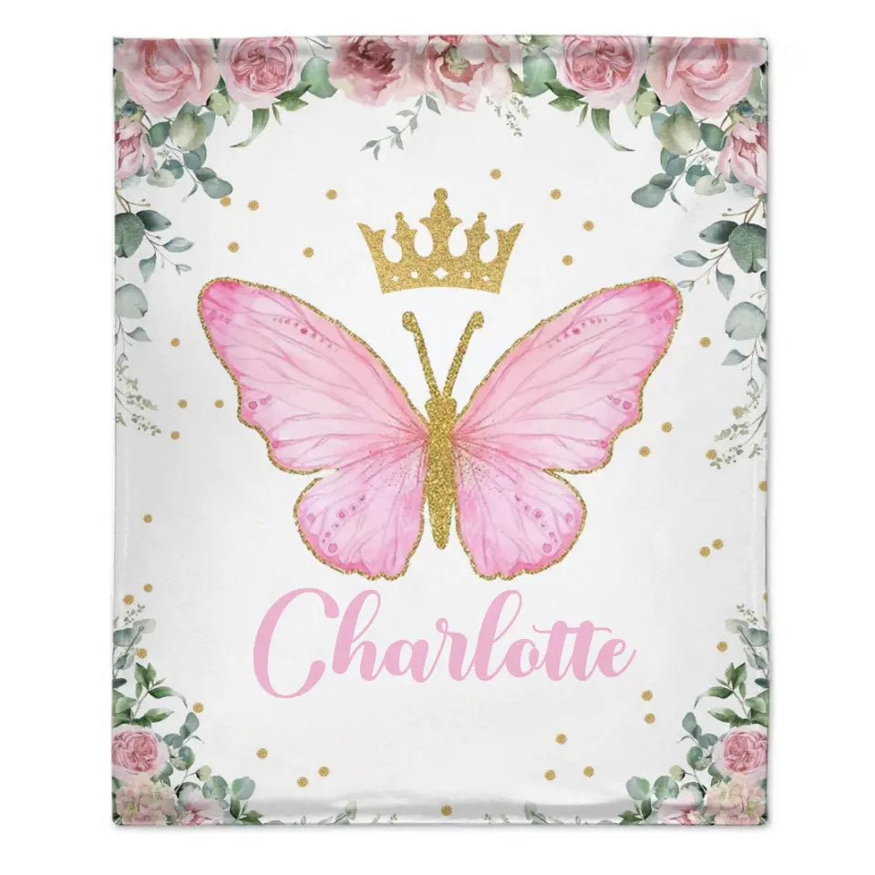 Personalized Custom Baby Girl Blanket - Baby Girl Name Butterfly Receiving Blankets