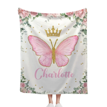 Personalized Custom Baby Girl Blanket - Baby Girl Name Butterfly Receiving Blankets