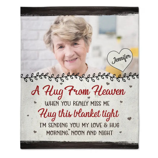 Custom Photo Personalized Fleece Blanket - Memorial Gift, A Hug From Heaven