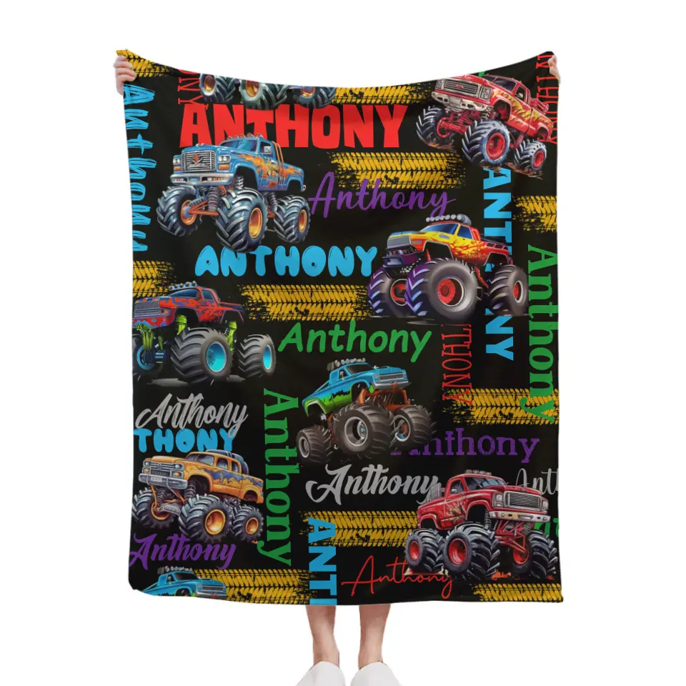 Personalized Truck Custom Name Blanket - Car Blanket Gift For Birthday Christmas Halloween For Boys