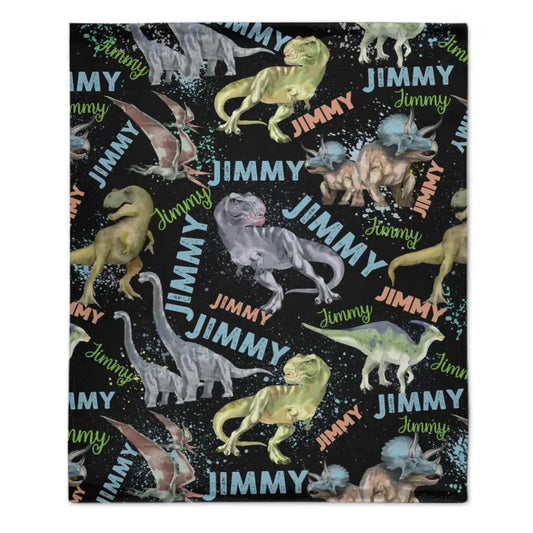 Personalized Custom Blanket with Name - Gift For Toddler Boy, Christmas Birthday Dino Lover