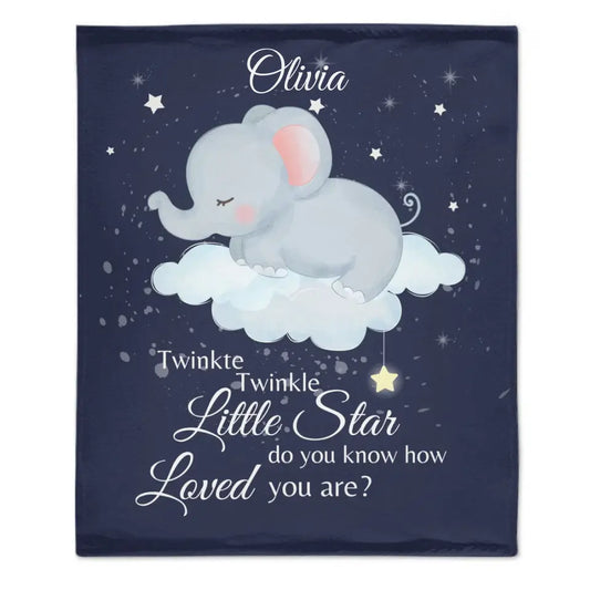 Personalized Custom Baby Name Blanket - Twinkle Twinkle Little Star Elephant Blanket