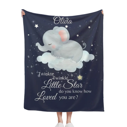 Personalized Custom Baby Name Blanket - Twinkle Twinkle Little Star Elephant Blanket