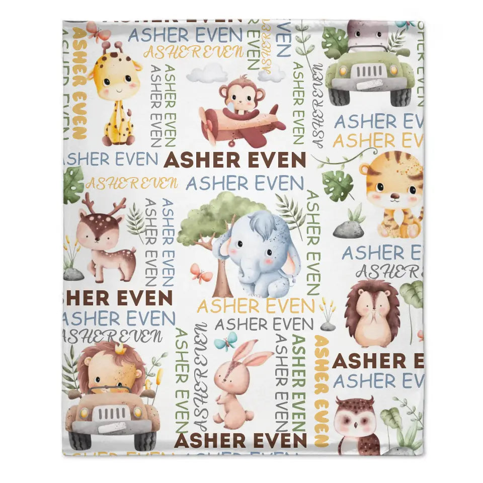 Custom Blanket with Name,Personalized Custom Baby Elephant Blankets